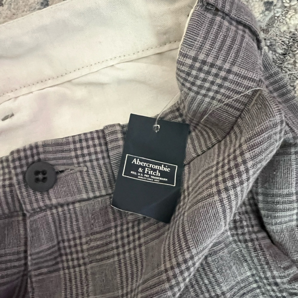NWT Abercrombie & Fitch Plaid Linen Blend Skinny Taper Pants Size 28 - Picture 3 of 5